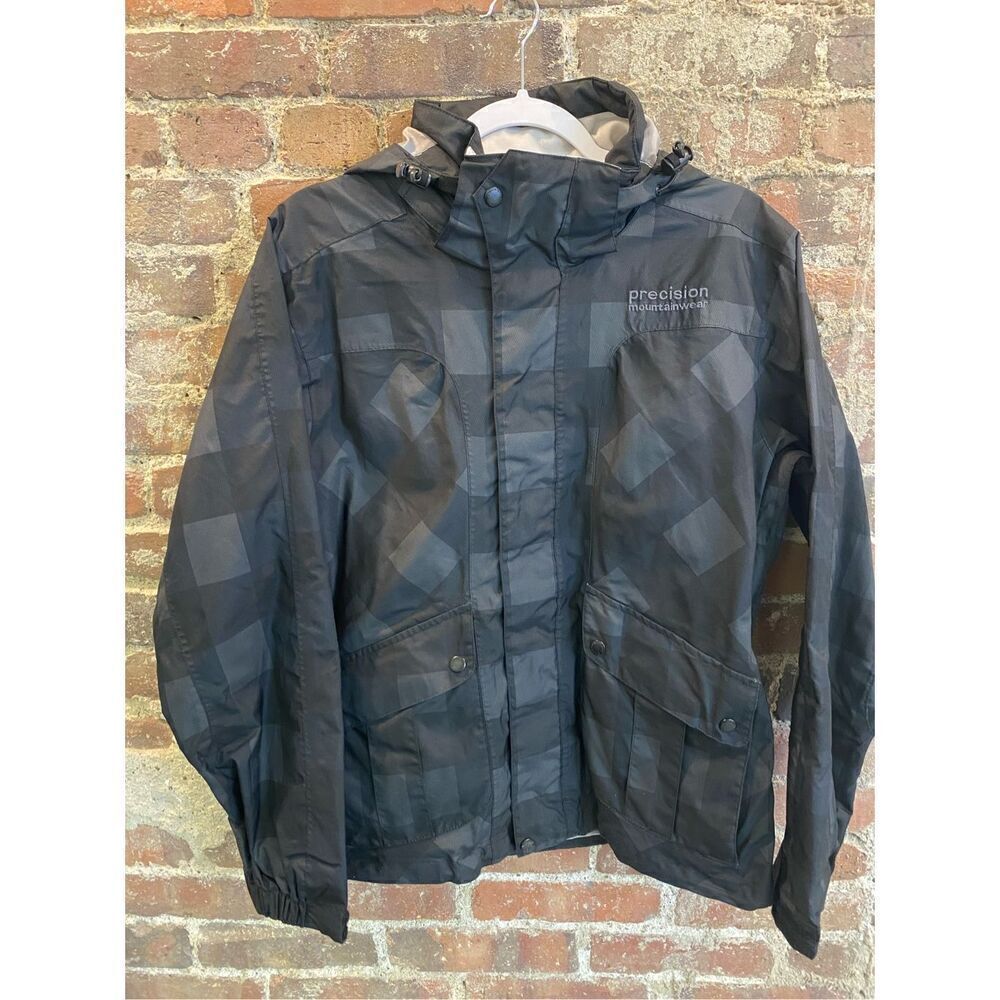 Precision Mountainwear Black/Gray Plaid Snow Ski Jacket Coat, Multi Pocket, Remo